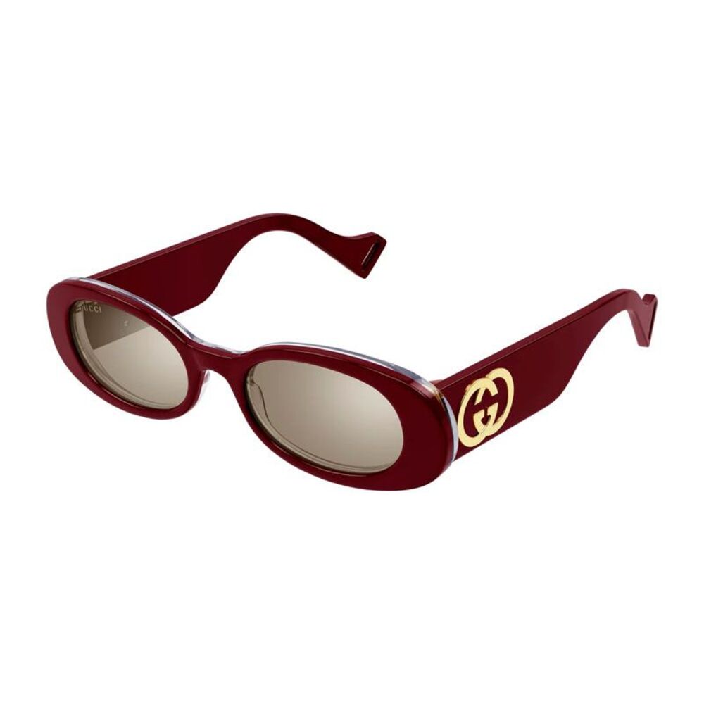Gucci Sunglasses Oval Full Rim, Shiny Burgundy Frame and Brown with Light